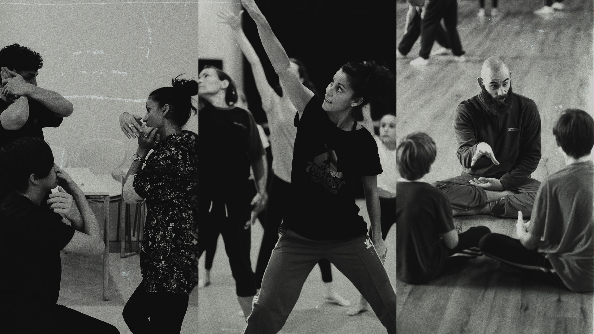A trio of images of dance facilitators working in dance studios with young people